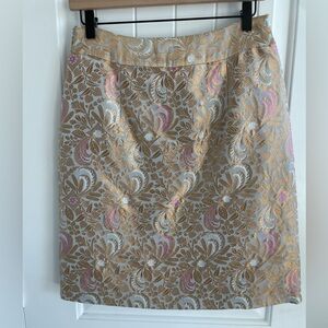 Anthropologie | Elevenses Gold Silk Blend Jacquard Brocade Pencil Skirt
